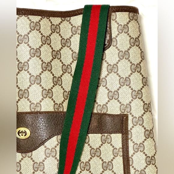 GUCCI SIGNATURE Beige Tote With Red And Green Straps Gorgeous - Picture 5 of 16